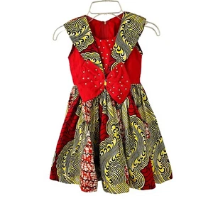 Handmade African Pattern Party Dress Girls 4 Sleeveless Colorful Sequined - Picture 1 of 7
