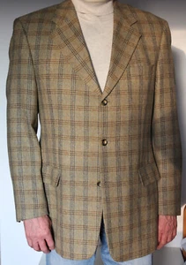 Englisches Herren Sakko Herringbone Tweed Jackett Wolle Tartan Karo beige DE 102 - Bild 1 von 5