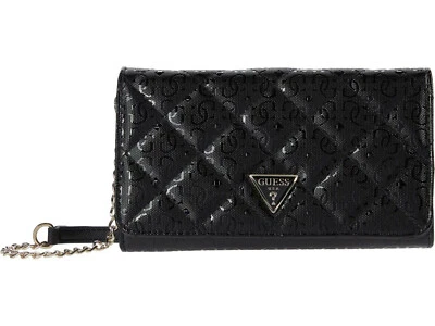 NEW Guess Women's Black Glossy Patent Quilted Chain Wallet Crossbody Purse  - Image 1 of 4