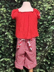 Wonder Nation Gaucho Set Eyelet Top Red Plaid Girls 3T New No Tags - Picture 1 of 7