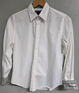Ralph Lauren Sport Women's Shirt Sz 8 White W/Plaid Trim on Sleeves Button Down - Picture 1 of 10