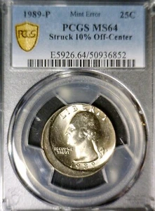 1989 ERROR OFF CENTER PCGS MS64 Washington Quarter NICE BU ++ O/C Coin  NR - Picture 1 of 4