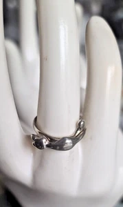 Anello Vintage Regolabile Figura Gatto Argento Sterling Designer Messico Firmato V - Foto 1 di 6