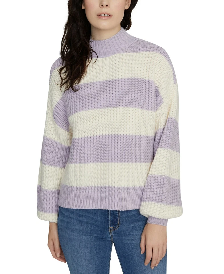 Sanctuary Women's Oversized Striped Purple White Mock Neck Sweater Size XXS