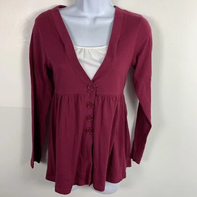 Derek Heart Juniors Top Sz M Purple V Neck Baby Doll Long Sleeve T Shirt  - Image 1 of 4