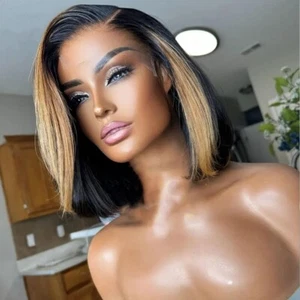 Ombre Blonde Highlight 13x4 Lace Front Perücken Seitenteil Bob Human Wig für Damen - Bild 1 von 8