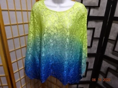 Slinky Brand Womens XS Blouse Green/Blue Sheer Floral Angel Sleeves Foto 1 de 4