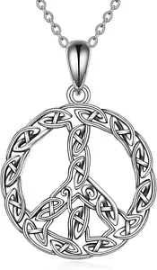 Peace Zeichen Anhänger Halskette Keltischer Knoten 925 Sterling Silber Geschenke für Damen Herren - Bild 1 von 8