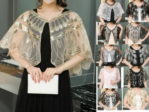 Bling Bolero Shrug Wedding Prom Dress Wrap Handcraft Coat Cape Amice Sequin 8-18 - Picture 1 of 52