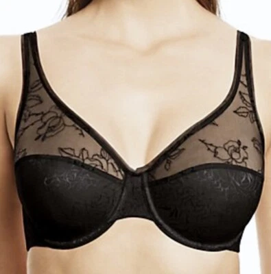 Sujetador WACOAL My Obsession negro jacquard y aros transparentes NUEVO para mujer talla 32G Foto 1 de 4