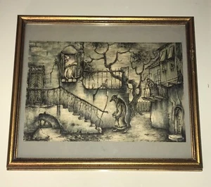 Vintage Rabbi Zvi Livni Print. “Twilight over Jerusalem” Framed - Picture 1 of 7