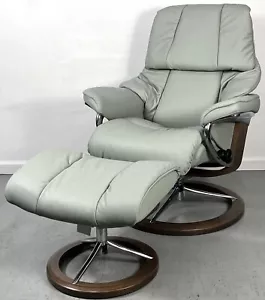 *NEW* Ekornes Stressless Small RENO Blue Leather Signature Base Recliner Ottoman - Picture 1 of 19
