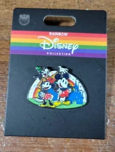DISNEY PARKS RAINBOW PRIDE COLLECTION MICKEY, MINNIE AND GOOFY CASTLE PIN - Picture 1 of 1