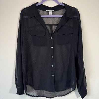Blusa American Rag Negra Abotonada Lunares Transparente Talla S Corporate Goth Foto 1 de 3