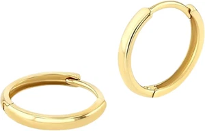 Pendientes de aro de oro amarillo macizo de 14K para mujer y hombre - pequeños, reales y delgados puros - Imagen 1 de 12
