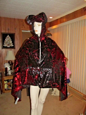 Disney Minnie Mouse Hooded w/ Ears Sequin Blanket Cape Red Black 70" x 40" - Image 1 of 4