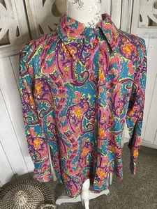 Vintage Miss Holly Women's Button Up Sz 42 Psychedelic Festival Hippie Floral - Picture 1 of 7