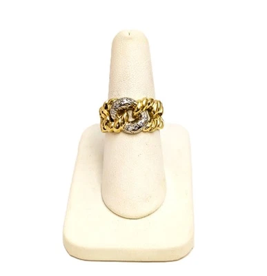 Anel de ouro 14K com diamante de dois tons, tamanho 7 - Imagem 1 de 4