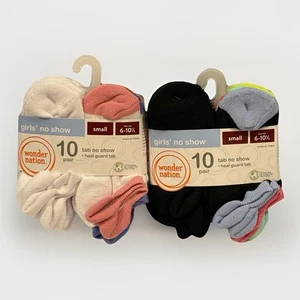 Wonder Nation Tab No Show Socks Black White 20 Pair Girls Small Shoe 6-10.5 NEW - Picture 1 of 22