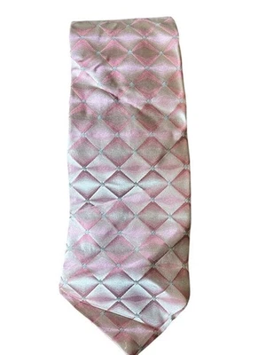 复古 Argyle 真丝领带粉色支票工作服经典学院风时尚钻石 80 年代 — 第 1/4 张图片