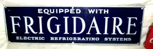 ANTIQUE FRIGIDAIRE PORCELAIN SIGN WHTE & BLUE ELECTRIC REFRIGERATOR SYSTEMS USA - Picture 1 of 12