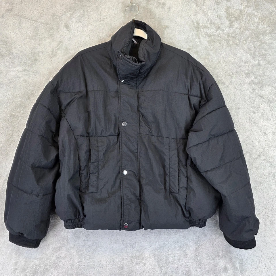 Free People 夹克女式 M 黑色超大 Puffer 外套绗缝尼龙保暖冬季 — 第 1/4 张图片