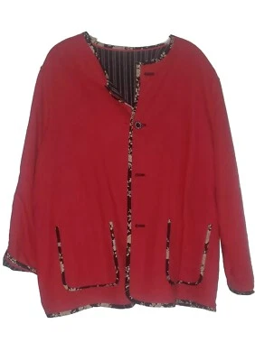 Koos Of Course Jacket Womens Size XL Linen Blazer Reversable Red Black Striped - Image 1 of 4