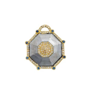 925 Argento Zaffiro Blu Grappolo Ciondolo Compleanno Regalo Esagonale Diamante - Foto 1 di 3