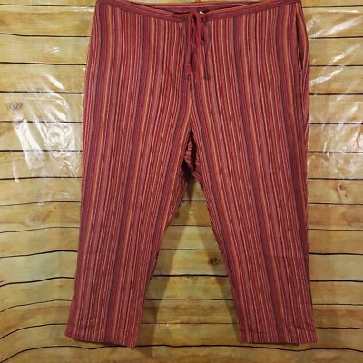 Pantalones Cónicos Roaman's 26W Rojo Naranja Blanco Rayas Mezcla de Lino Bolsillos Tirar Foto 1 de 4