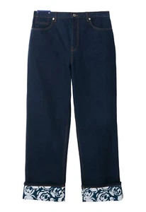 BURBERRY indigo blue rose print cuffs straight leg jeans Size 32 Daniel Lee NWT - Picture 1 of 15