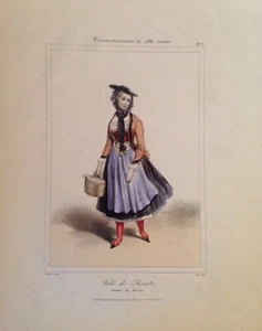 Svizzera "Fille de Konitz" litografia a colori d epoca.Canton de Berne. - Picture 1 of 2