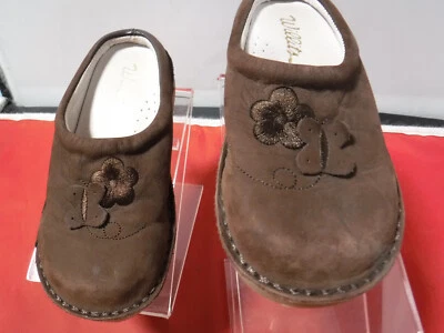 FC12 Girls Toddlers Willits Paris Clogs Flower Brown Leather Slide Flats Sz 10 - Image 1 of 4