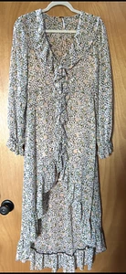 Free People V-Neck Ruffled Printed Hi Low Maxi Dress Size XS New - Picture 1 of 8