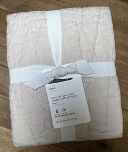 Pottery Barn Belgian Flax Linen Handcrafted Quilted Sham King Rosewater - Picture 1 of 2