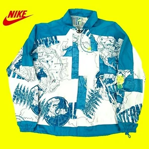  Vtg 90s NIKE International Atlas Map Aqua Volt Windbreaker Jacket Men’s M Retro - Picture 1 of 4