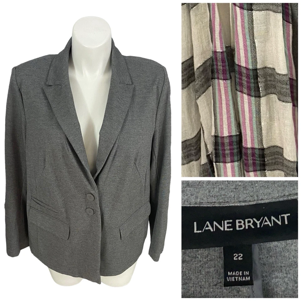 Blazer Lane Bryant Mujer 22 Gris Jersey Tejido Básico Trabajo Oficina Informal Chaqueta 3X Foto 1 de 4