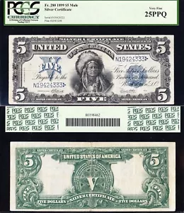 AWESOME Bold & Crisp VF+ 1899 $5 "INDIAN CHIEF" Silver Cert! PCGS 25 PPQ! TC10 - Picture 1 of 3