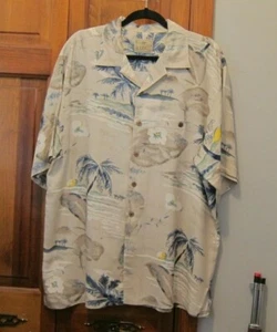 Luau Men's Hawaiian Blue Multi Button Down Short Sleeve Poly Shirt Size Large - Picture 1 of 3