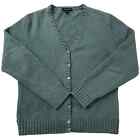 Lands End Cardigan Sweater Womens 6 8 Blue Green Long Sleeve Button Up Cotton