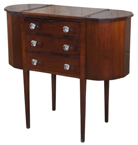 Antique Martha Washington Mahogany Spool Sewing Cabinet Chest Side Table Stand Cover