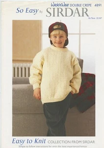 So Easy Sirdar DK Knitting Pattern 4891 Easy Knit Sweater Child 22"-30" 2-10yrs - Picture 1 of 3