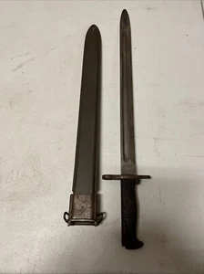 US Springfield Arms Rifle Bayonet SA 1919 Wood Scale Handle W/ Sheath - 16” - Picture 1 of 20