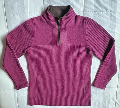 LL Bean Sweater Womens Medium Waterfowl Merino Lambswool 1/4 Zip Raspberry - Image 1 of 4