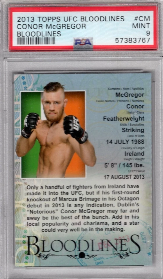 2013 Topps UFC Bloodlines CONOR MCGREGOR Bloodlines PSA 9 MINT Rookie Card RC - Image 1 of 1