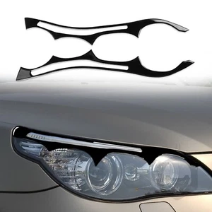 2x Piano Black Headlight Lamp Eyebrow Molding Trim For BMW E60 5Seies 2004-2010 - Picture 1 of 9