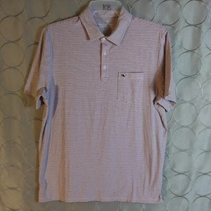 Vineyard Vines Edgartown Polo L Mens Shirt Pink Striped Whale Preppy Stretch - Picture 1 of 11