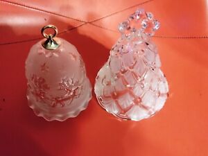 Lot Of 2Mikasa Frosted Crystal Christmas Bell ~ Silent Night Scene+Winter Dreams