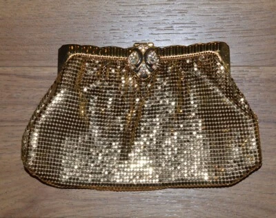 Bolso Cartera de Malla Deco Dorado Whiting & Davis De Colección Cierre con Joyas Excelente Estado Wow Foto 1 de 4