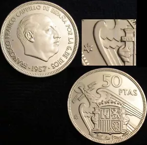 SPAIN, FRANCO-3, 50 PESETAS 1957*71, FROM MINT SET 1971, LUSTER, UNCIRCULATED. - Picture 1 of 3