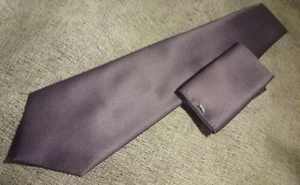 Neue Hansom Vintage Herren Polyester Krawatte & Einstecktuch USA braun einfarbig klassisch - Bild 1 von 4